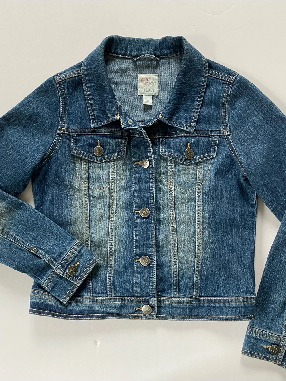 Jean Jacket Size 14 XL Girls Blue Denim Coat Pockets Size Distressed Look Jeans
